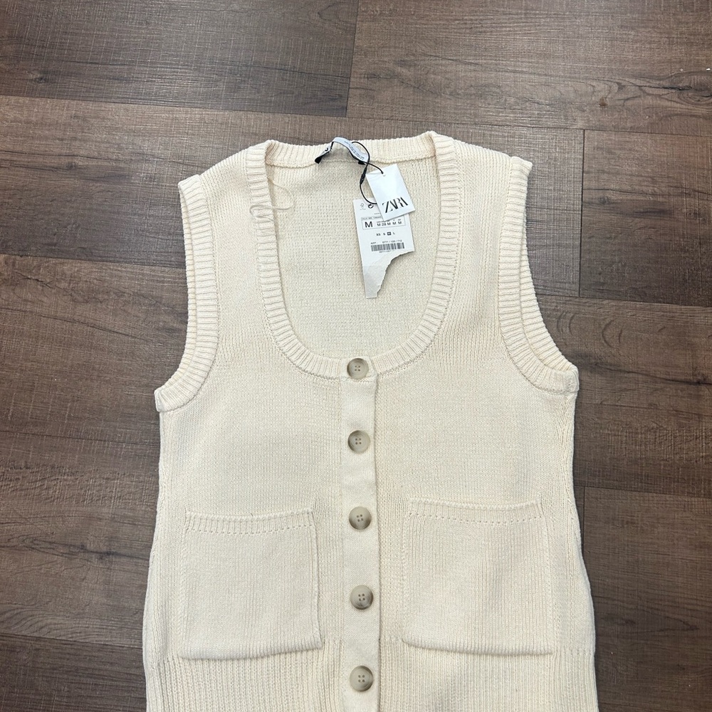 Zara Cream Cardigan V-Neck Ribbed Knit